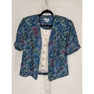 Good Time Women's Multicolor Button Down Short Sleeve Round Neck Top Size 16